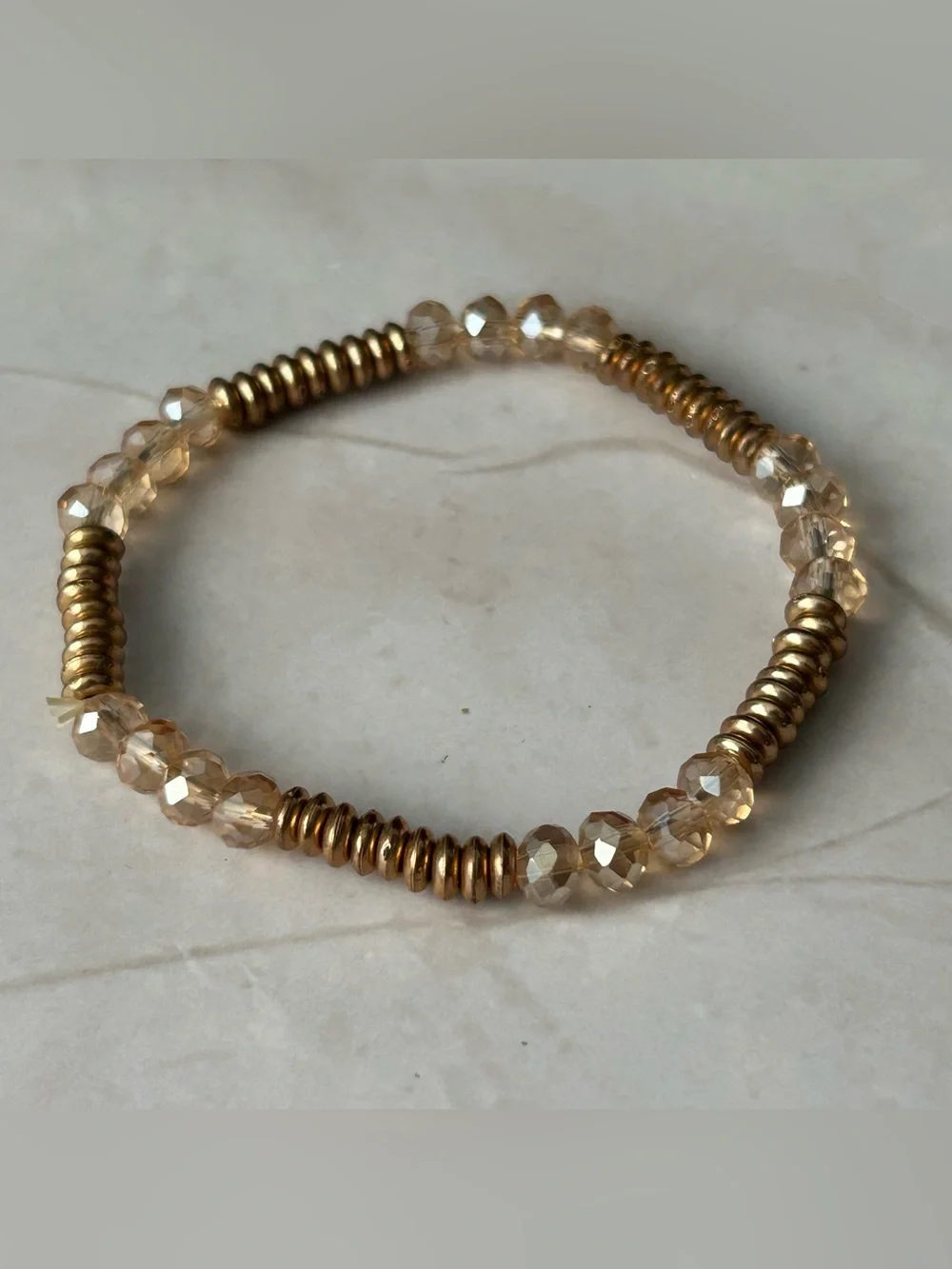 Gold and Champagne Beaded Stretch Bracelet